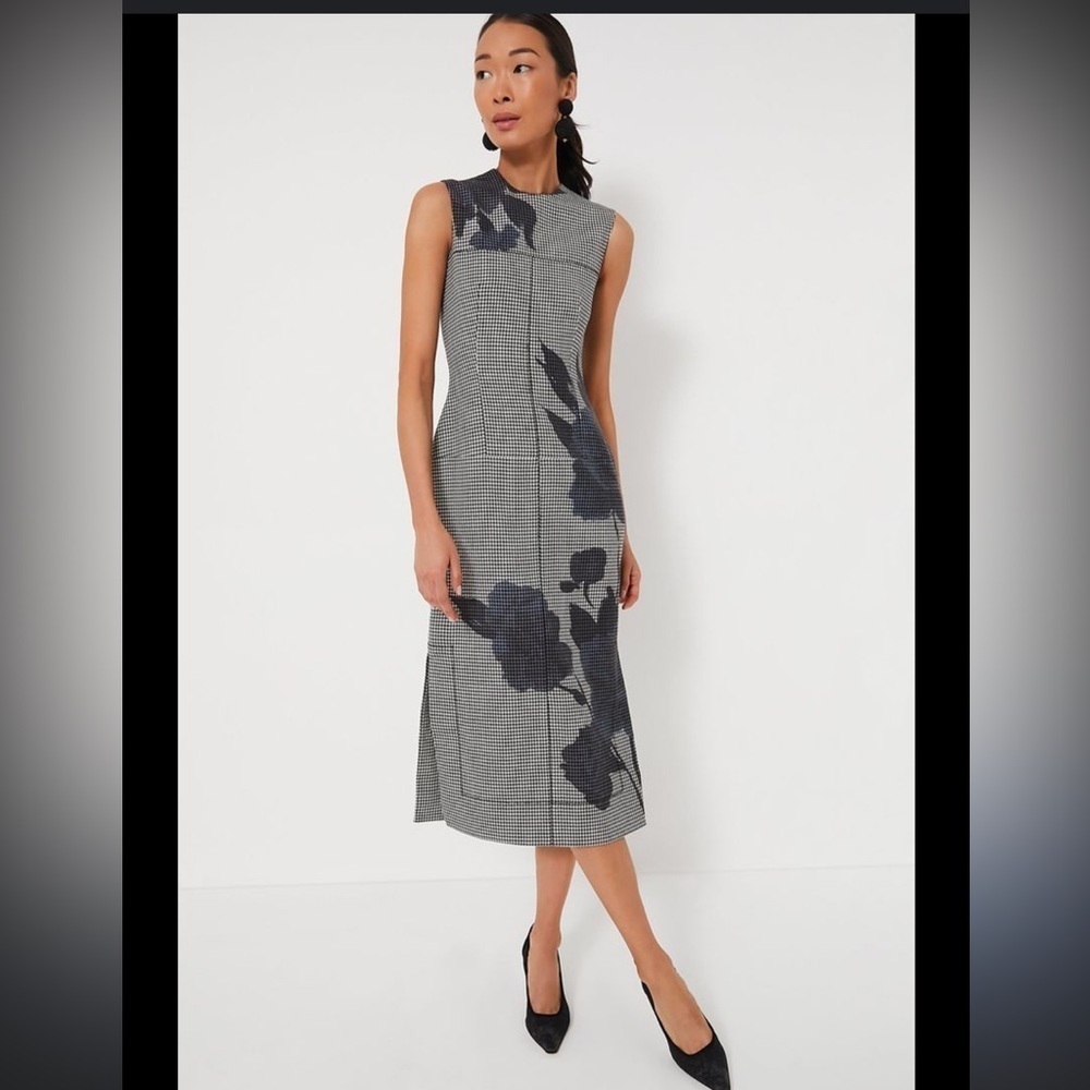 ERDEM Houndstooth Floral Midi Pencil Dress Size 8 NWOT